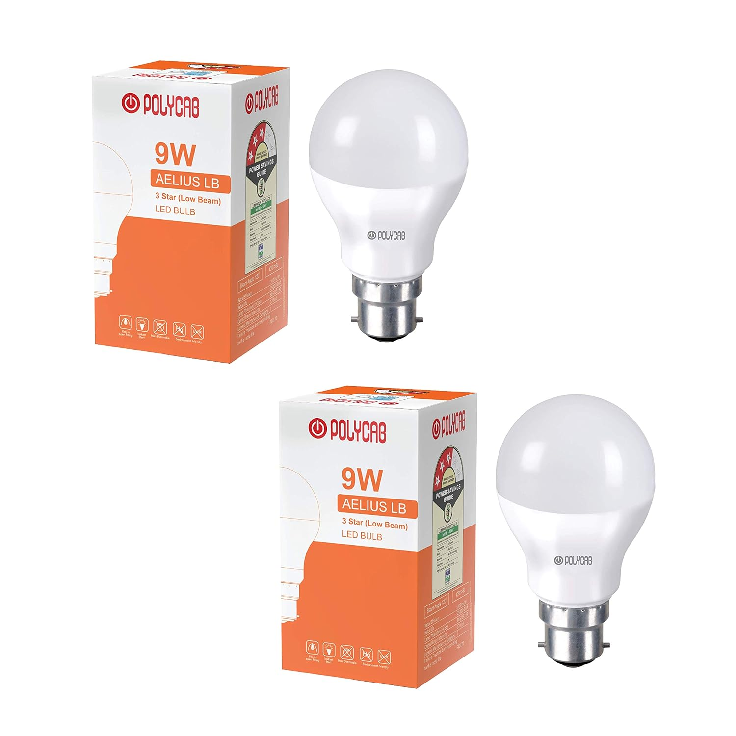 Polycab 12W Aelius Energy-Saving LED Bulb B22 Base BC Cool Day Light  White